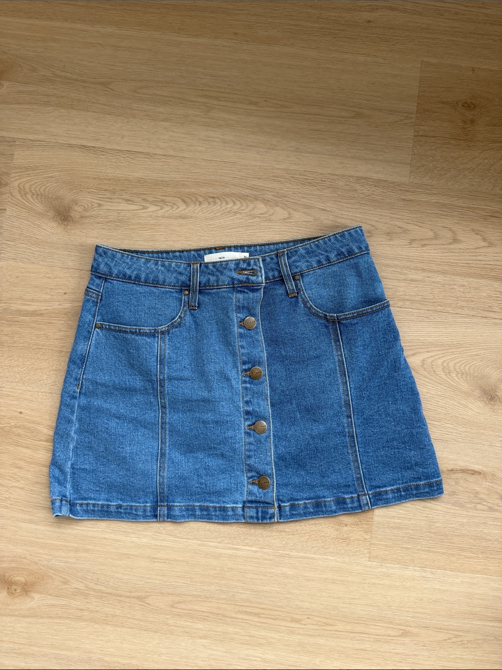 Classic Blue Denim Button-Front Mini Skirt